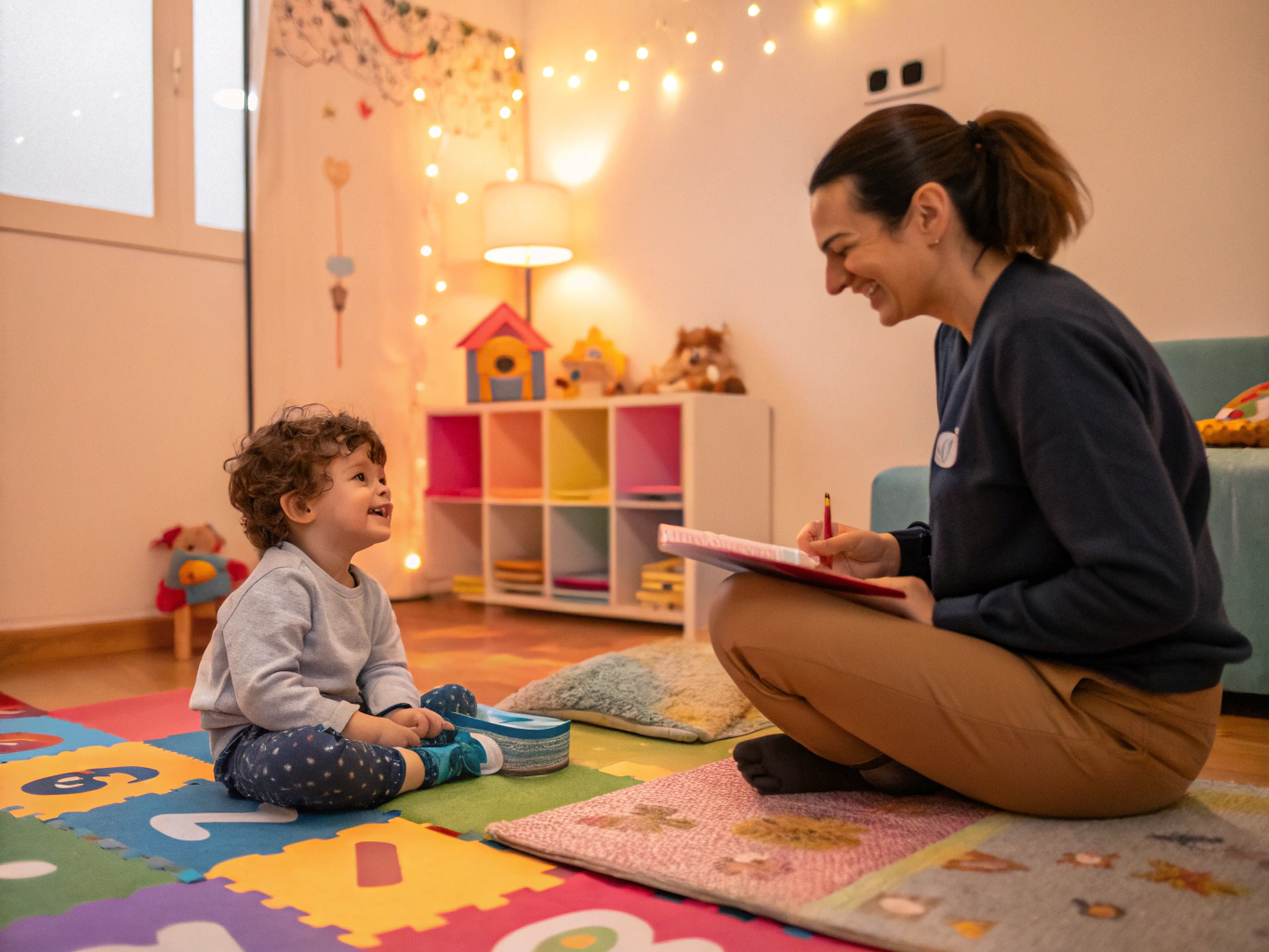 Child engaging in auditory and tactile sensory activities