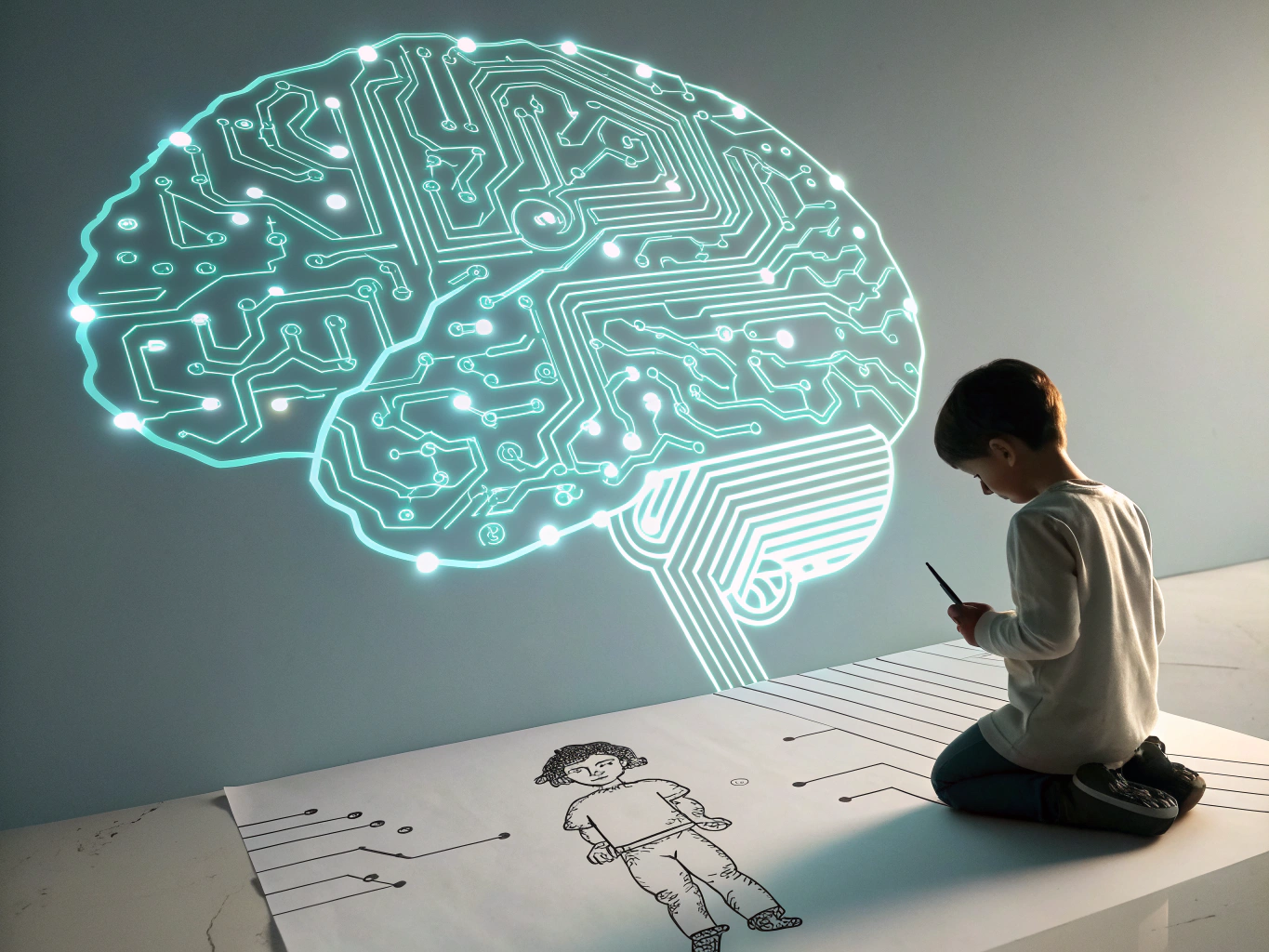 Conceptual illustration of the nervous system and brain connectivity