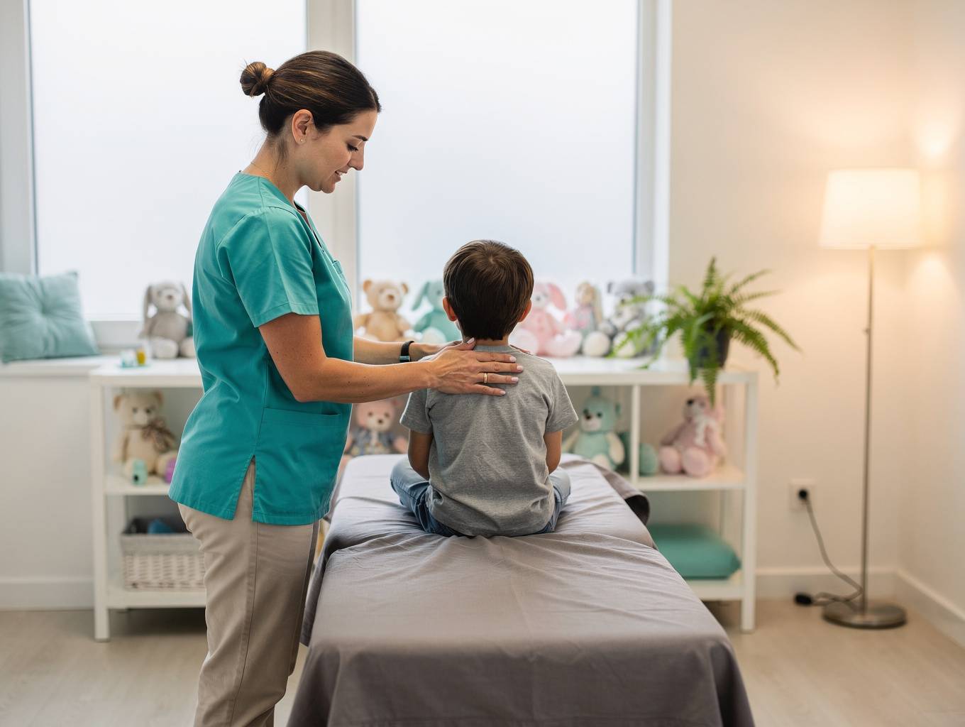 Pediatric specialist assessing primitive reflex integration in a child