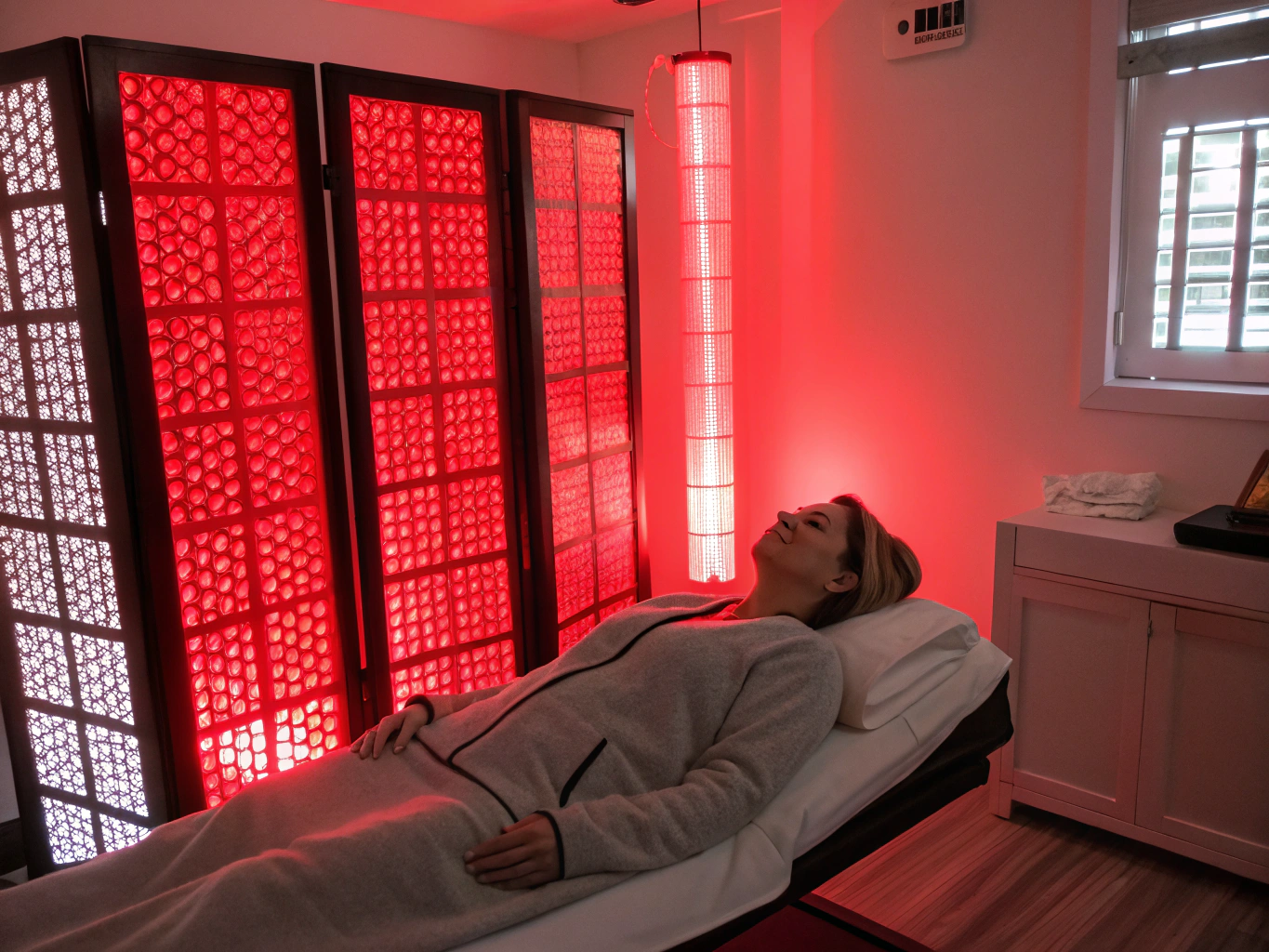 Red light therapy panel in a clinical setting