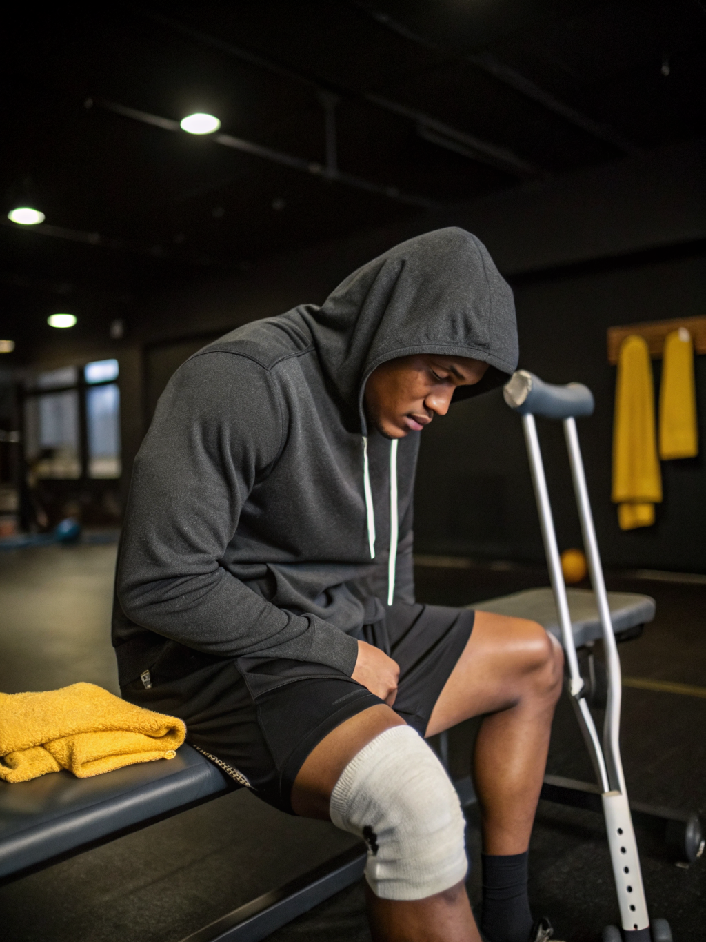 Athlete holding knee after acute injury